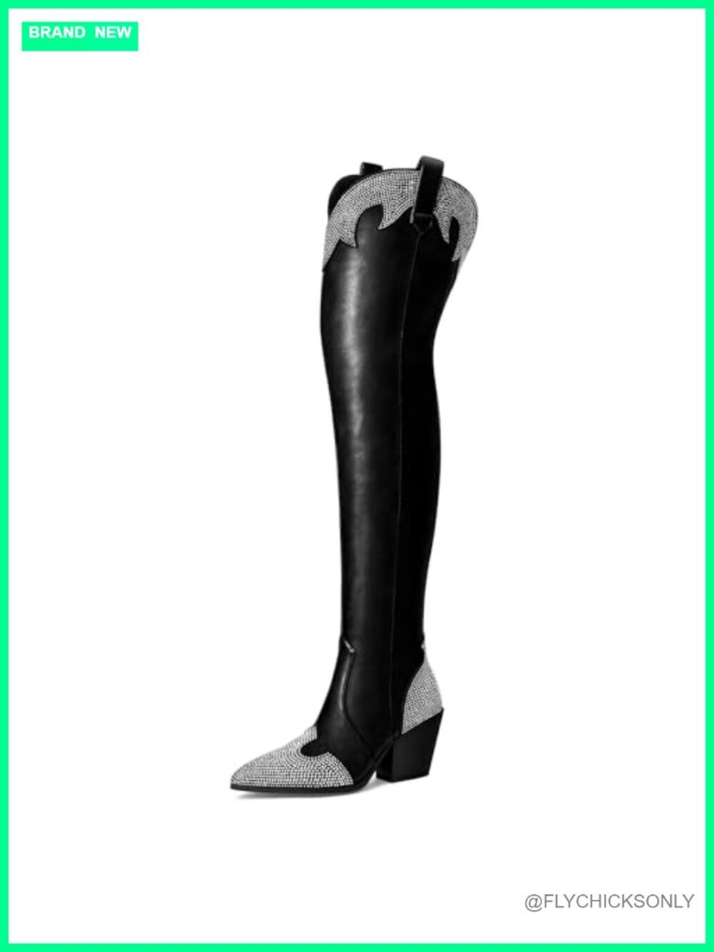PU Leather Thigh High Cowboy Boots Chunky Heel Pointed Toe Over The Knee Boots